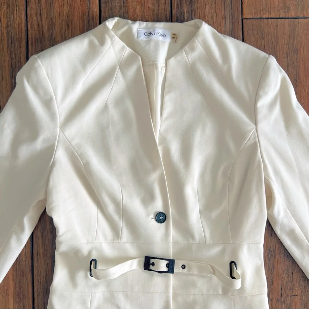 Calvin Klein Cream Blazer 10 Belted Career Office Chic Business Quiet Luxury - Picture 3 of 10